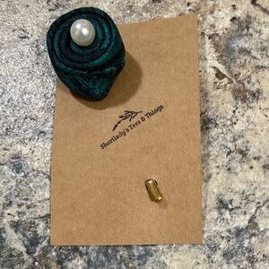 Elegant Teal & Navy Brooch with Pearl Accent